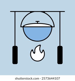 Camping pot over a bonfire vector isolated icon. Hiking sign. Graph symbol for travel and tourism web site and apps design, logo, app, UI