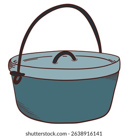 Camping Pot Vector Illustration, Metal Cooking Pot, Outdoor Cookware Icon, Campfire Pot Vector