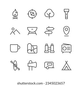 camping premium line icons. Pack of outline objects for web and UIUX design. Icon collection
