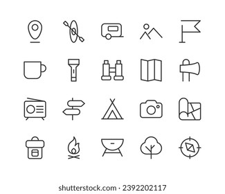 camping premium line icons. Pack of outline objects for web and UIUX design. Icon collection