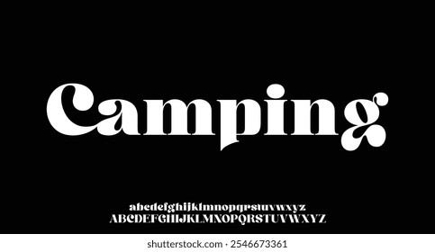 Camping premium luxo elegante letras alfabeto e números. Elegante tipografia de casamento clássico fonte serif decorativo vintage retro. Ilustração de vetor criativo