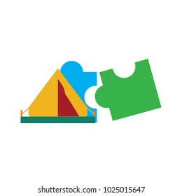 Camping Puzzle Logo Icon Design