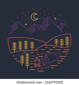 Camping in the quiet nature at night graphic illustration vector art t-shirt design