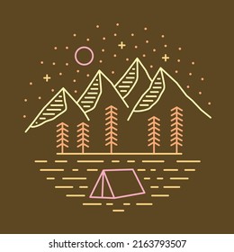 Camping in the quiet nature at night graphic illustration vector art t-shirt design
