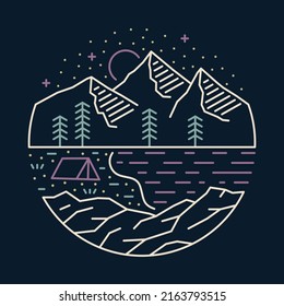 Camping in the quiet nature at night graphic illustration vector art t-shirt design