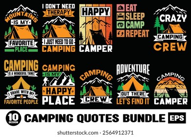 Camping Quotes Bundle, Camping T-Shirt Design, Camping Clip Art Bundle, Adventure Design Bundle