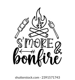 Camping quotes. Summer Lettering text. Camping, Hiking, Adventure letterings. Wild animals, fireplace, mountains, tents and other elements. Flat Vector illustration.