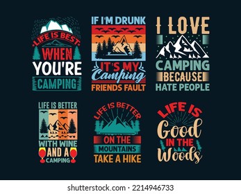 Paquete de diseño de camisetas para citas de camping