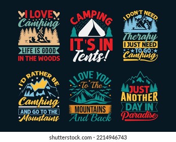 Camping Quotes T-shirt Design Bundle