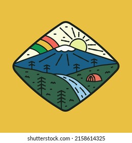 camping and rainbow sky nature wildlife flat design