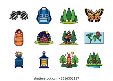 camping recreation and hiking icon collection