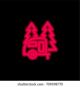 Camping red glowing neon ui ux icon. Glowing sign logo vector