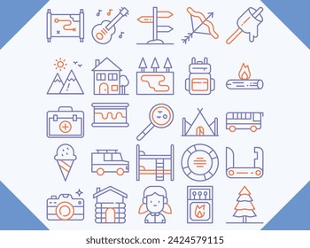 camping red line icon design for download
