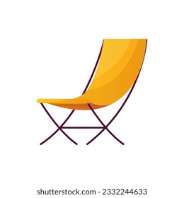 Camping resting chair. Active recreation, tourists, summer vacation. Traveler camp at nature trees. Hiking, travel activity. Vector