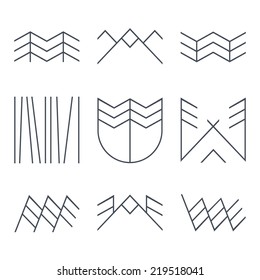 Camping retro icons in thin line style