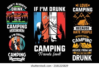Camping retro vintage t shirt design bundle