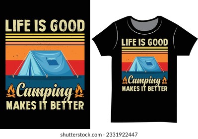 Camping Retro vintage t shirt design. Hiking mountain vector graphic shirt.