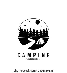 camping river vintage vector illustration badge logo design