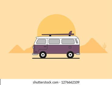 Camping, road trip, summer, caravan etc. themed flat vector illustration.