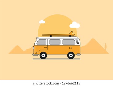 Camping, road trip, summer, caravan etc. themed flat vector illustration.