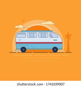 Camping, road trip, summer, caravan etc. Flat vector illustration