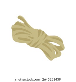 Camping Rope Coil Illustration. Flat cartoon illustration of a coiled camping rope, tightly bundled and isolated on white. Natural beige color, simple survival gear icon.