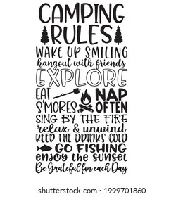 camping rules background inspirational positive quotes, motivational, typography, lettering design