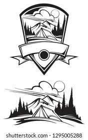 Camping scene and logo