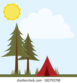 Camping scene with pine trees and tent 4x6  frames for photos,  12x12 square layout for scrapbooking 