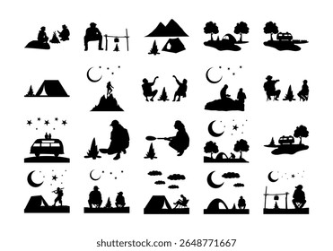 Camping Scene Silhouette Element Set