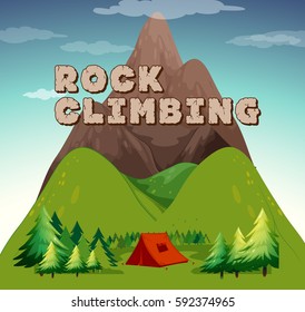 Camping scene with word rock climbing illustration