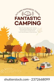 Camping scenery in an autumn forest with lush autumn leaves