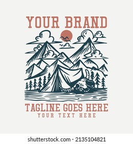 camping scenery vintage t shirt design template