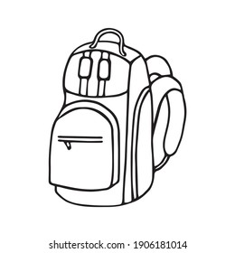 camping or school backpack in doodle style. Hand drawn vector illustration isolated on white background.