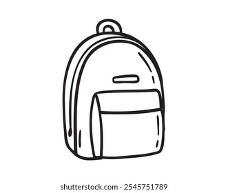 Camping school backpack hand drawn doodle icon. Bag for travel in sketch style. Isolated on white background. Vector illustration