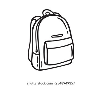 Camping escola mochila desenhado à mão ícone doodle. Bolsa para viagem em estilo de esboço. Isolado no fundo branco. Ilustração vetorial