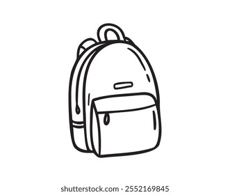 Camping school backpack hand drawn doodle icon. Bag for travel in sketch style. Isolated on white background. Vector illustration