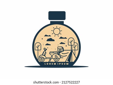 Camping with scooter flat illustration design