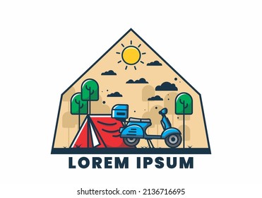 Camping with scooter flat illustration design