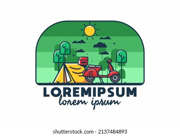 Camping with scooter flat illustration design