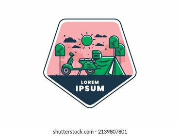 Camping with scooter flat illustration design