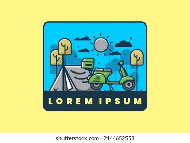 Camping with scooter flat illustration design