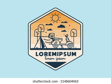 Camping with scooter flat illustration design