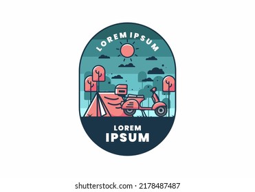 Camping with scooter flat illustration design