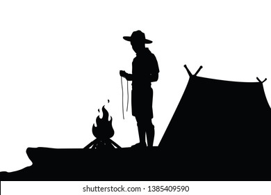 Camping Scout Boy Silhouette Vector