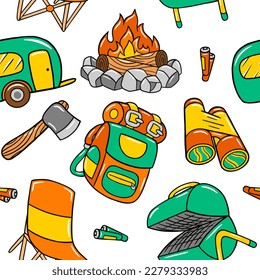 Camping seamless pattern in vector illustration