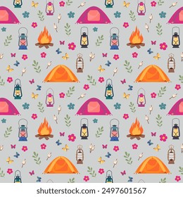Camping seamless vector pattern background