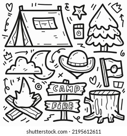 Camping season doodle cartoon illustration design