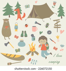 Camping set with all necessary attributes required for camping. 