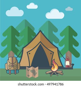 CAMPING SET IN FLAT VECTOR